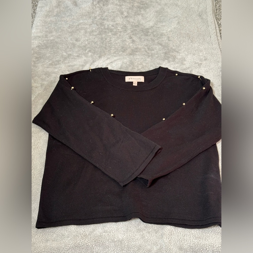 Philosophy black knit sweater S, split sleeves with barbell clasps